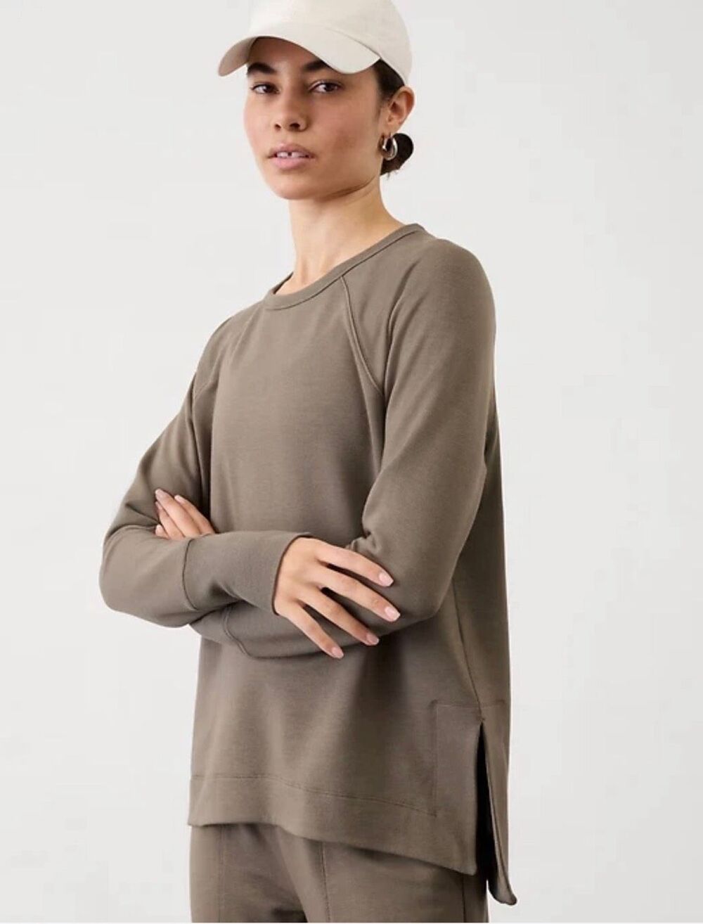 Athleta Coaster Luxe Recover Pullover Sweatshirt mushroom Womens XS NEW